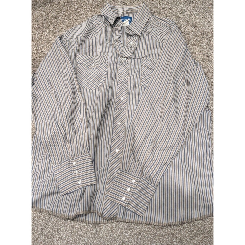 Men's Vintage Wrangler Western Pearl Snap Shirt XL Grey Stripe Long Sleeve